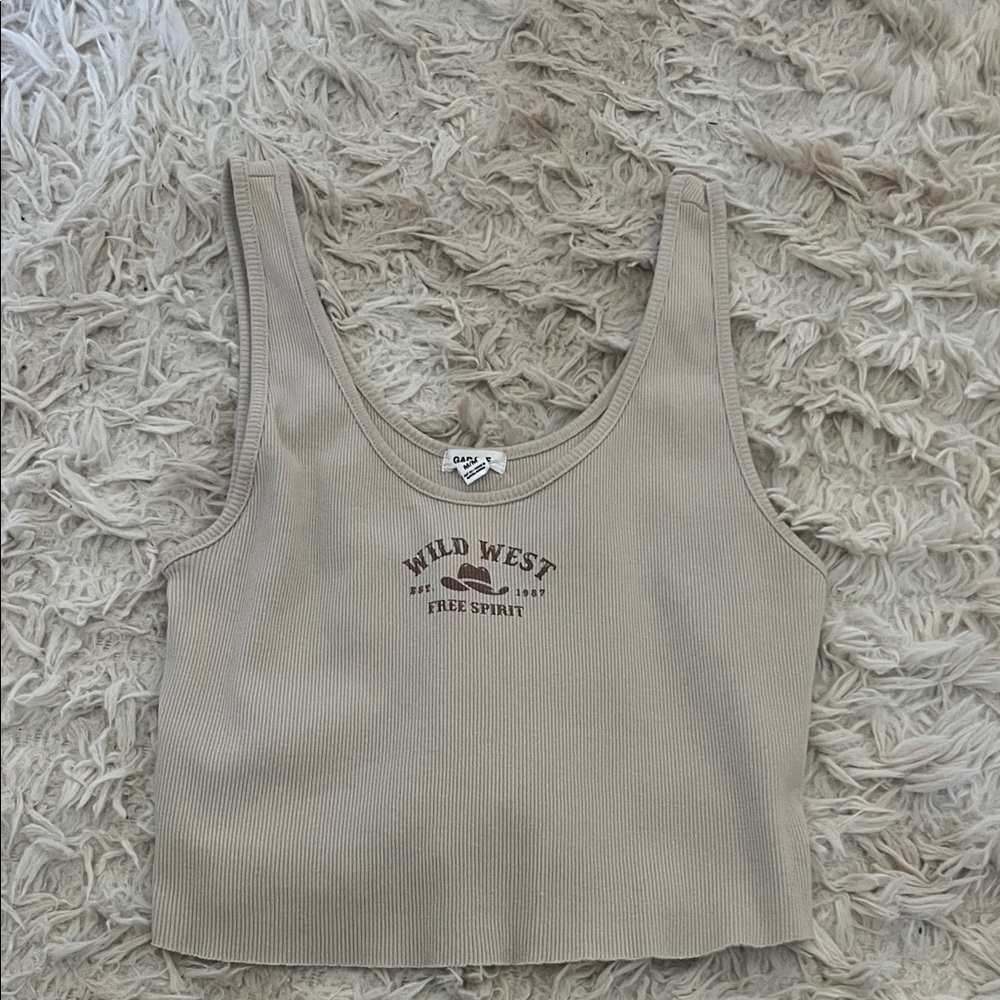 Garage Beige Ribbed Wild West Free Spirit Crop Tank
